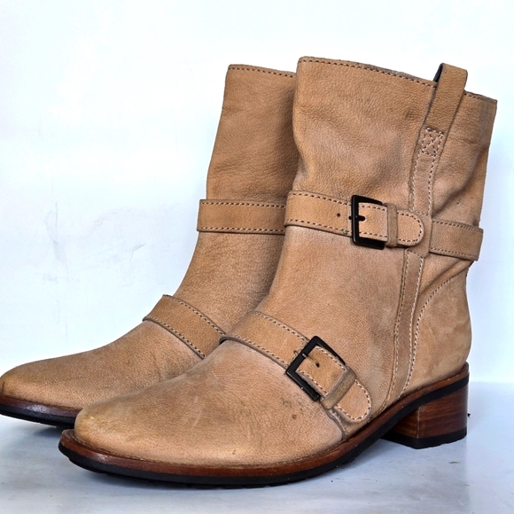 Cole haan moto suede leather ankle biker boots color tan size 8 - Picture 4 of 7